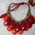 Handmade Red-orange Teardrop Bubble Bib Necklace,..
