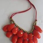 Handmade Coral Teardrop Bubble Bib Necklace,..