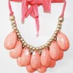 Coral- Size 48mm Teardrop Double Strand Necklace,..