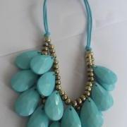 handmade sky-blue teardrop bubble bib necklace, bubble necklace, bubble jewelry,bib statement jewelry,links jewelry necklace