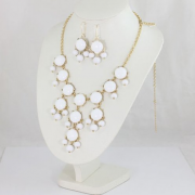 White big Bubble bib Necklace & earring,Statement Necklace, Bubble Jewelry set