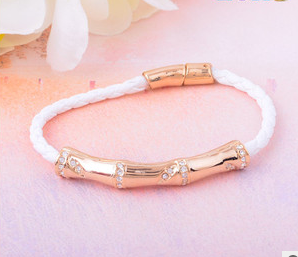 The Metal Copper Tube Diamond Leather Cord Personality Multilayer Bracelet