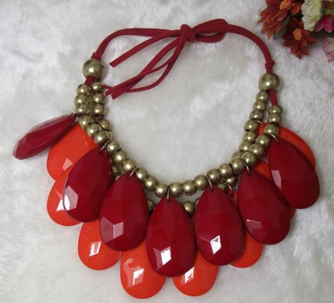 Handmade Red-orange Teardrop Bubble Bib Necklace, Bubble Necklace, Bubble Jewelry,bib Statement Jewelry,links Jewelry Necklace